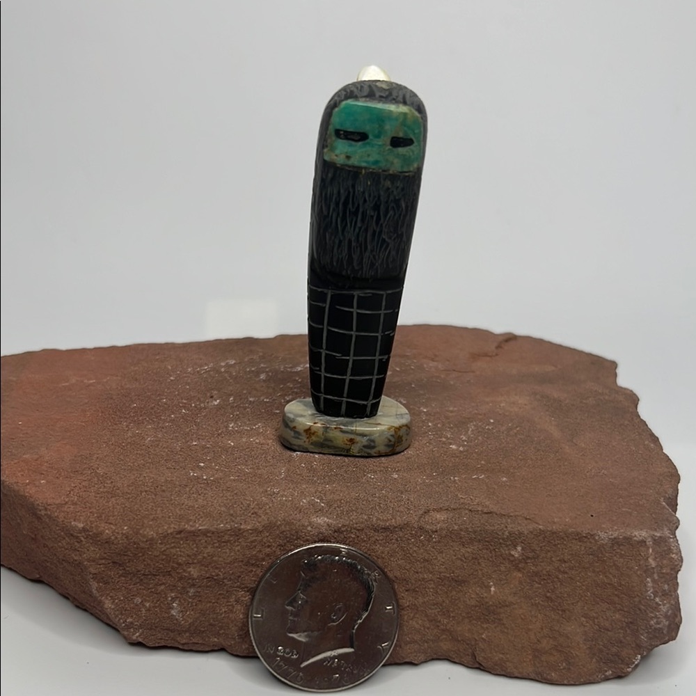 Handcrafted tourmaline Stone Raindancer Figurine with turquoise face.